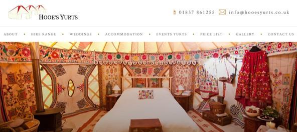 Screenshot of Hooe's Yurts website