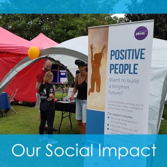 Roller banner with the Positive People logo