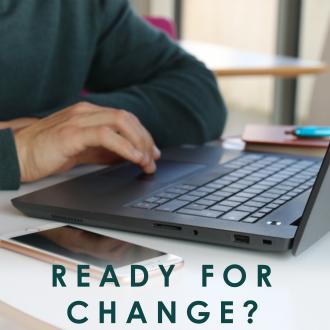 Man on a laptop with text saying 'Ready for Change?' over the image.