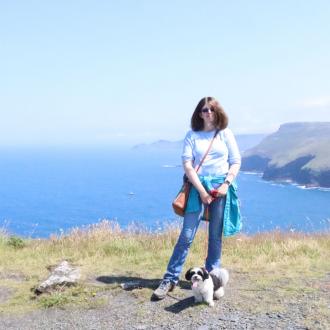 Kate in Boscastle with dog Magnus