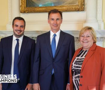 Julie Hawker with simon Jupp and Jeremy Hunt  at number 10 Downing Street discussing digital business leadership and the devon community