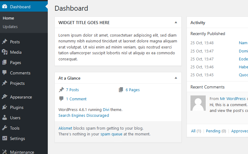 WordPress custom dashboard widget